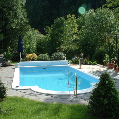 GFK-Pool ROMA mit Technik und Oberflur Rollladen-Abdeckung 760x350x155 cm