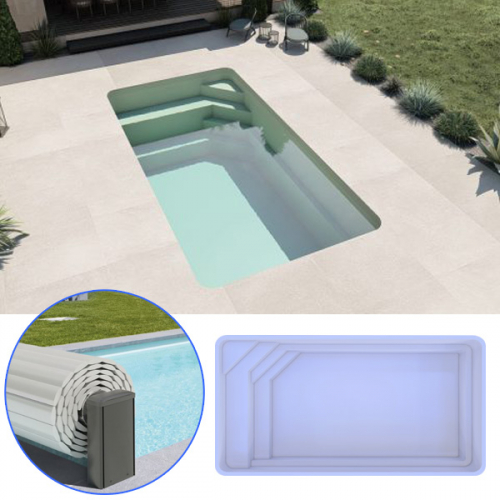 GFK Pool Anais 6 | 650x275x150cm Set mit Oberflurrollladen + Wärmepumpe + Poolroboter