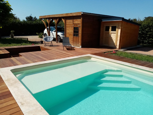 GFK Pool Detente 8 Plage | 860x400x155cm mit Oberflurrollladen Abdeckung