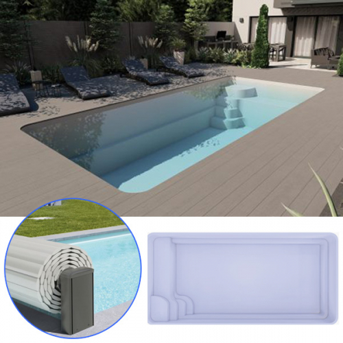 GFK Pool Karen 7 | 700x330x146cm Set + Oberflurrollladen + Wärmepumpe + Poolroboter