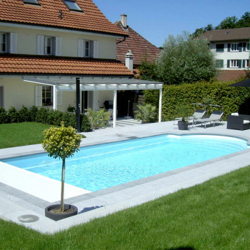 GFK-Pool ROMAINE mit Technik und Unterflur Rollladen-Abdeckung 1020x370x160 cm