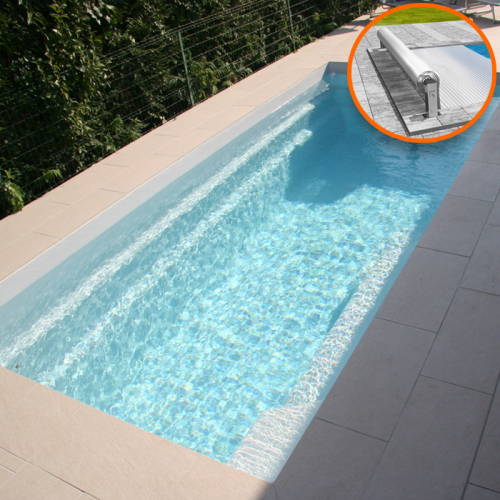 MON de PRA Smart Lane 5 | 475x210x150cm GFK Pool Set mit Oberflur Rollladen