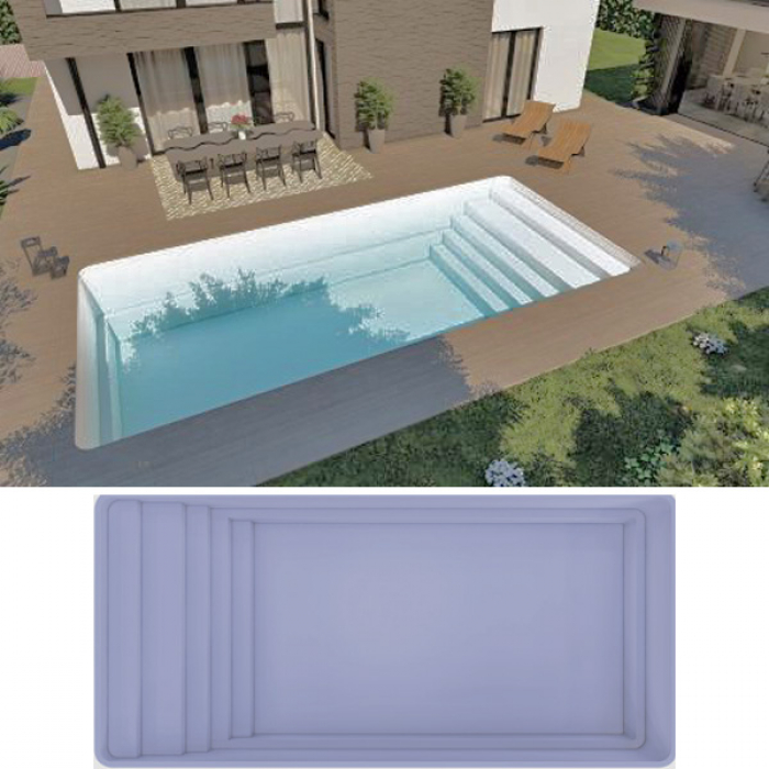 GFK Pool Cynthia 7 | 700x370x150cm Set inkl. Bayrol AS5 Salzelektrolyse + Akku Poolroboter