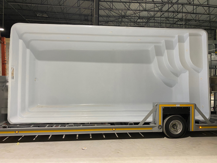 GFK Pool Karen 7 | 700x330x146cm Set + Oberflurrollladen + Wärmepumpe + Poolroboter