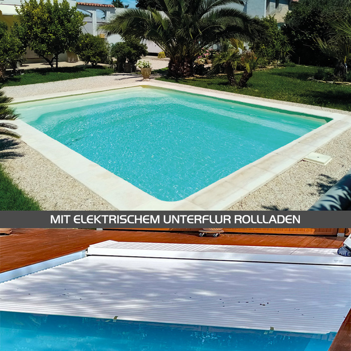 GFK Pool Oxilia 630x400x155cm mit Unterflurrollladen