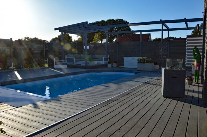 GFK-Pool ROMA 860x350x155 cm mit Unterflurrollladen