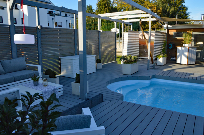 GFK-Pool ROMA 860x350x155 cm mit Unterflurrollladen