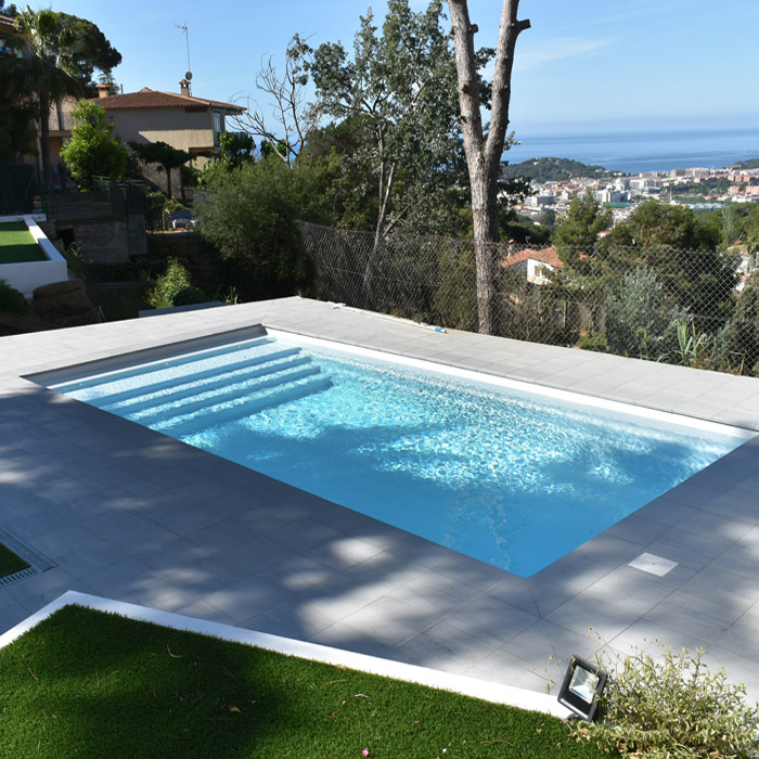 MON de PRA Wide 65 | 650x370x150cm GFK Pool Set + Wärmepumpe + Poolroboter